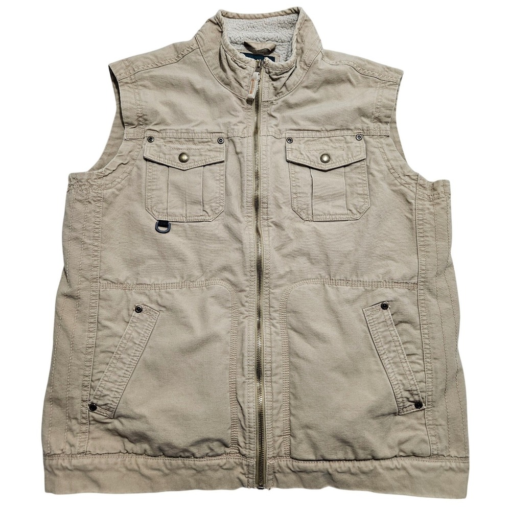 Outdoor Life Mens Tan Sherpa Lined Cotton Canvas Utility Vest Size Medium F6